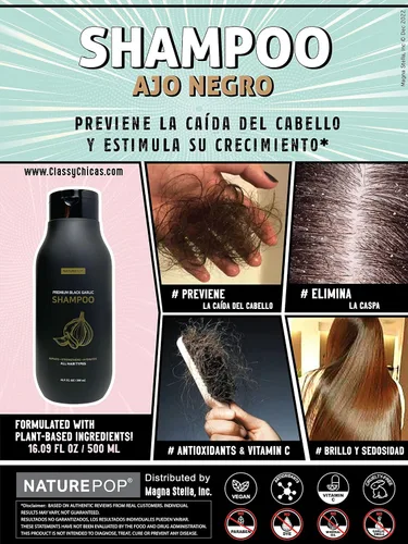 Miniatura 9 de Champú para la caída del cabello con ajo negro - Previene la caída del cabello, estimula el crecimiento, sin sulfato sin parabenos, champú Ajo Negro