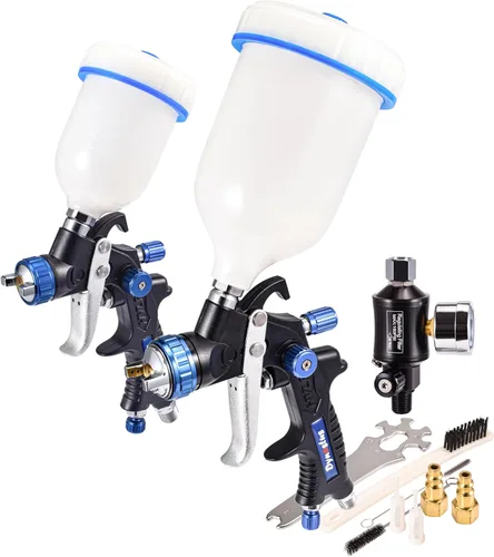 Dynastus Pro Series Pistola pulverizadora de aire HVLP de alimentación por gravedad compuesta, pulverizador de pintura para detalles 2 piezas de