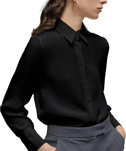 Camisa clásica de botones para mujer, manga larga con cuello, blusa de gasa para trabajo y oficina