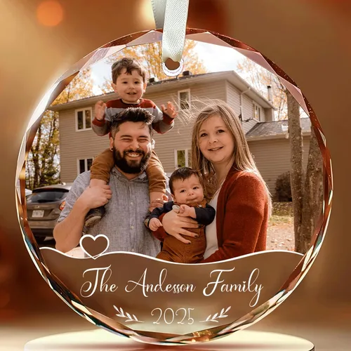 Adorno de cristal con foto personalizada 2026 – Adorno de Navidad familiar personalizado, nombre personalizado, foto, fecha, recuerdo del día de la