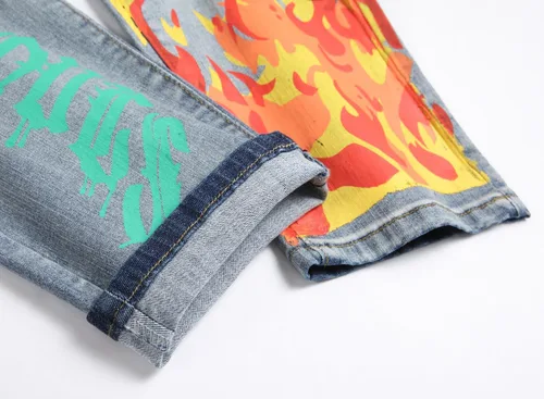 Miniatura 94 de Baylvn - Pantalones de mezclilla entallados y estampados para hombre con corte recto