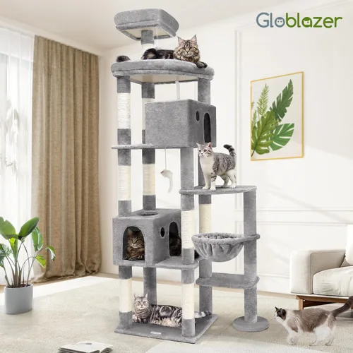 Miniatura 7 de Globlazer Árbol gigante para gatos, árbol para gatos de interior de 83 pulgadas para gatos grandes y adultos, torre XXL para gatos con 9 postes gris