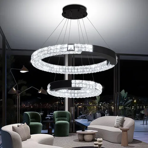 Candelabro LED de anillo dorado para sala de estar, comedor y dormitorio, lámparas de cristal modernas, iluminación colgante, lámparas ajustables de