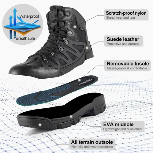 Miniatura 3 de FREE SOLDIER Botas de senderismo tácticas impermeables para hombre, botas de trabajo militar, botas de combate