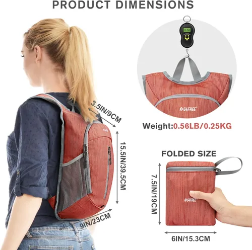 Miniatura 2 de G4Free Mochila de senderismo de 10L Mochila de viaje pequeña Mochila plegable ligera Mochila de hombro plegable casual Rojo