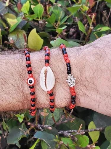 Miniatura 15 de 3 pcs Ilde Cowrie seashell Evil Eye Hamsa Hand Orisha Santeria Pulseras Bracelet Set
