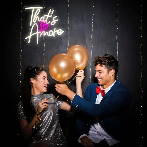 Miniatura 6 de Letrero de neón con texto en inglés "That's Amore", letrero de neón LED regulable para boda, telón de fondo de boda, letrero de neón USB