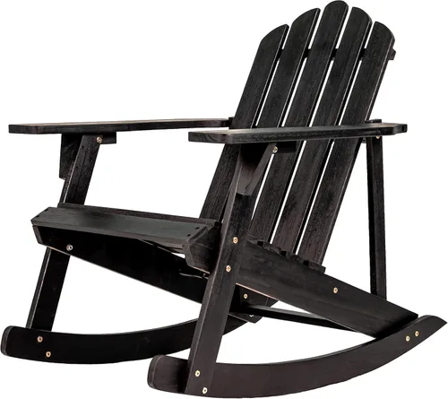 JONATHAN Y Kiawah PAT1000D - Silla mecedora Adirondack de madera de acacia, resistente a la intemperie, para patio, terraza, jardín y hoguera, Negro