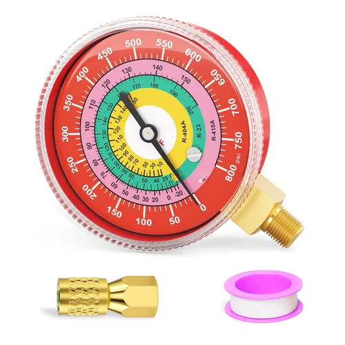 Miniatura 11 de MEANLIN MEASURE Medidor de presión de refrigeración, 1/8" NPT, 0-800Psi, 2-3/4" dial, R-404A, R-22, R-410A, grado F, con 1/4" NPT y 3/8" NPT buje