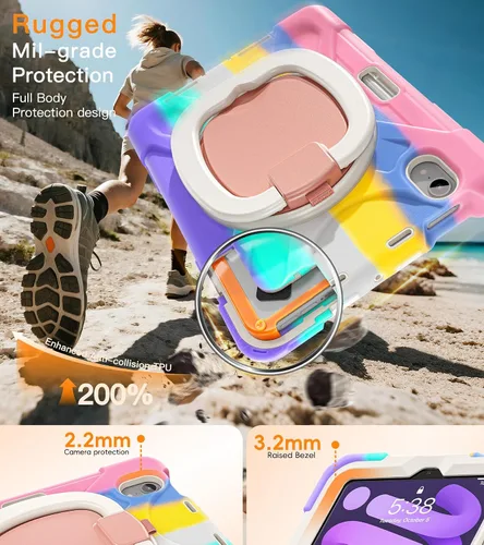 Miniatura 5 de BATYUE Funda para iPad Mini 7 A17 Pro 2024/iPad Mini 6 2021 de 8.3 pulgadas con soporte para lápices, soporte giratorio de 360°, correa