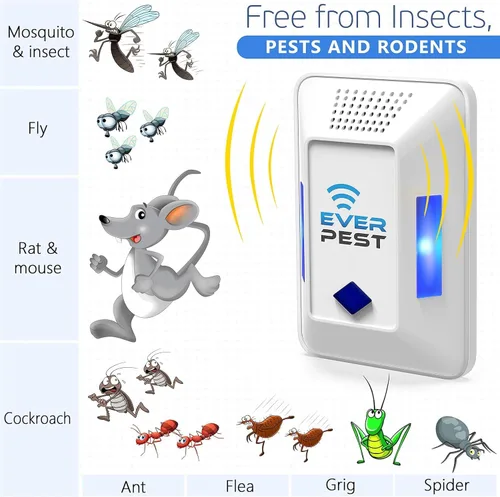 Miniatura 2 de Repelente ultrasónico de control de plagas enchufable, paquete de 2 dispositivos que repelen cucarachas, grillos, insectos, pulgas, moscas