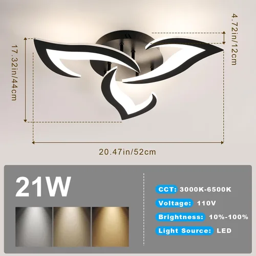 Miniatura 3 de DELIPOP Lámpara de techo moderna, lámpara de techo regulable de 21 W, control remoto, 3 luces de flores LED para comedor, dormitorio, comedor, cocina