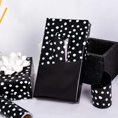Miniatura 5 de WRAPAHOLIC Papel de regalo reversible, mini rollo, 17 pulgadas x 33 pies, diseño de lunares negros y delicados para cumpleaños, vacaciones, bodas