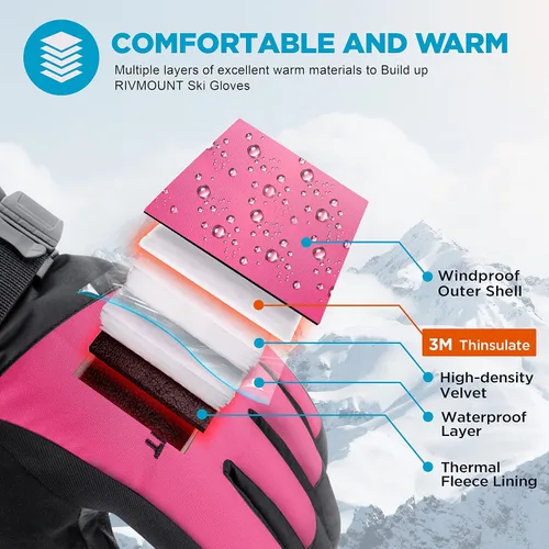 Miniatura 2 de RIVMOUNT - Guantes de invierno para hombre o mujer, guantes impermeables compatibles con pantallas táctiles, cálidos, para esquiar, protegen