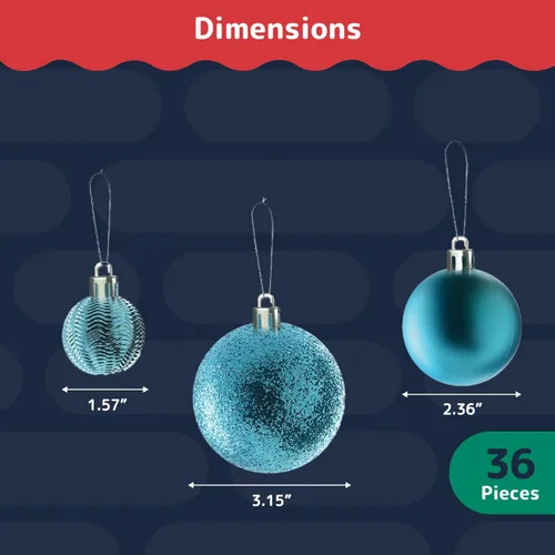 Miniatura 3 de PREXTEX - Juego de 36 adornos navideños azules para árbol de Navidad: bolas navideñas inastillables en color aguamarina y azul verdoso en tamaños