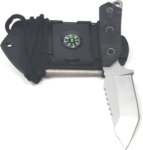 Miniatura 6 de Cuchillo de caza pequeño de hoja fija con funda, cuchillo de caza de supervivencia con iniciador de fuego, brújula, espejo, hoja de 2.36 pulgadas