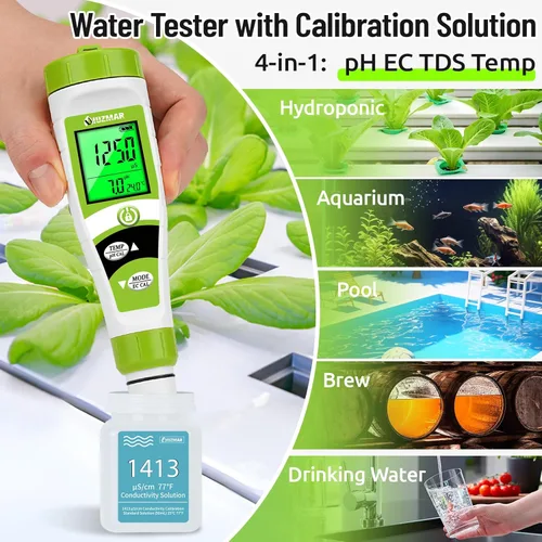 Miniatura 6 de UIUZAMR Medidor de pH para Hidroponía Medidor de PPM EC para Agua Hidropónica Probador de Pantalla Simultánea para Nutrientes de Plantas Medidor