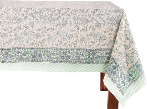 Miniatura 13 de ATOSII Mantel Redondo Bohemio Jade de Algodón 100%, Mantel de Lino con Estampado Floral de Bloques para Comedor, Fiestas, Bodas, Exteriores I