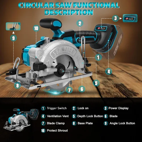 Miniatura 5 de Sierra circular inalámbrica de 5 pulgadas para batería Makita de 18 V (sin batería), sierra de madera eléctrica con motor sin escobillas, bisel