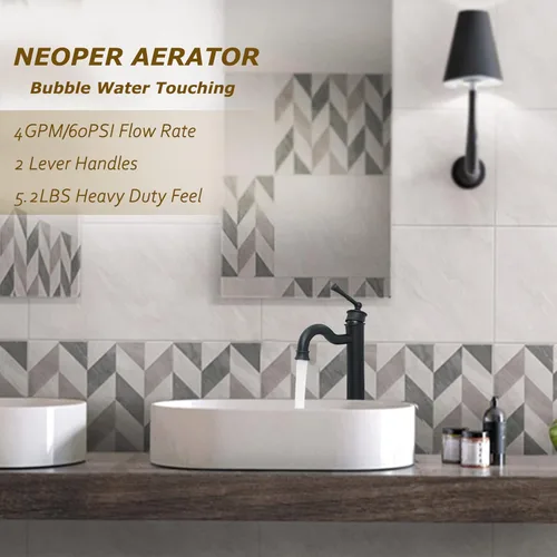 Miniatura 2 de Grifo de lavabo negro mate para fregadero de baño, alto, con un solo orificio, montaje sobre el lavabo, desagüe desplegable, sin desbordamiento