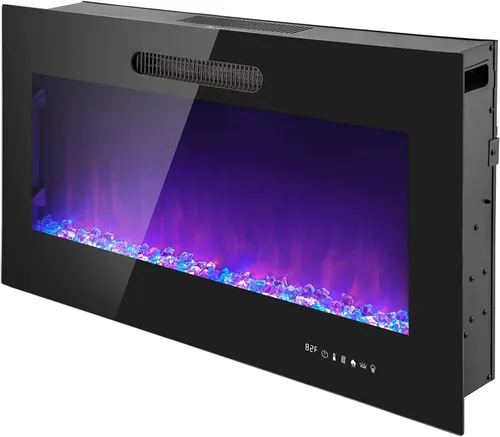 Miniatura 11 de Prominence Home Chimenea eléctrica de diseño delgado LED y chimenea montada en la pared con calentador de 1500 W, opciones de troncos y brasas