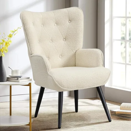 Miniatura 17 de Furniliving Silla de Acento de Terciopelo para Sala de Estar, Silla de Lectura Tapizada con Respaldo Alto, Sillón de Respaldo Alado con Botones Negro