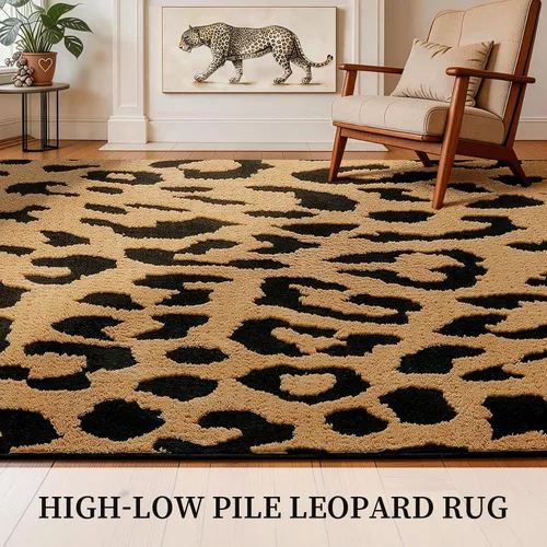 Miniatura 3 de YIHOUSE Alfombras de leopardo de 6 x 9 pies, alfombra suave de felpa lavable de pelo alto y bajo, antideslizante, no desprende pelusa, alfombra