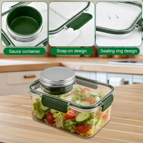 Miniatura 3 de Tarro de ensalada portátil con taza de salsa y tenedor, recipiente grande para ensalada, tarro de Sala-d Pod Mason a prueba de fugas, adecuado