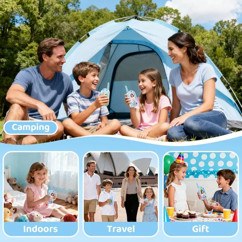 Miniatura 6 de Walkie Talkies de video para niños, paquete de 2 cajas de regalo recargables para niños con estuche de silicona, walkie talkies para jugar