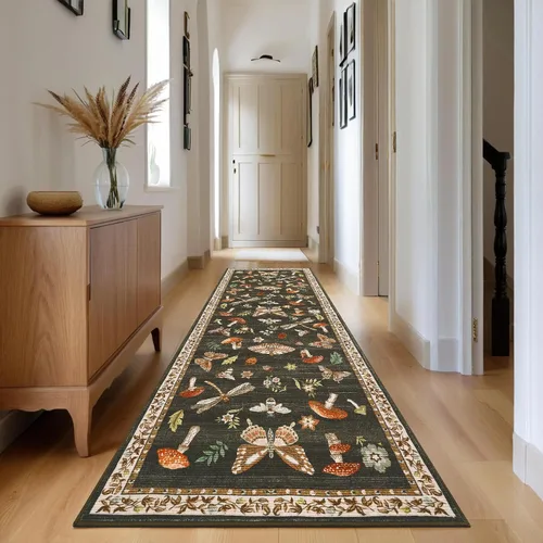 Miniatura 66 de ROYHOME - Alfombra con diseño de hongos e insectos, para pasillos, cocina o baño, antideslizante, lavable, suave, larga, 2 x 6, beige