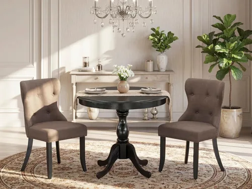 Miniatura 2 de East West Furniture AMSI3-ABK-48 - Juego de mesa de comedor moderno de 3 piezas que contiene una mesa de cocina redonda con pedestal y 2 sillas