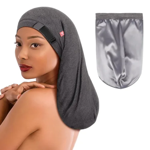Miniatura 17 de Fittia Cofia de satén para dormir, sedosa sin encrespamiento para el cuidado de rizos, correa ajustable para no deslizarse, gorra para trenzas