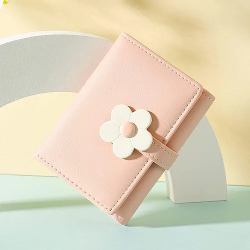 Miniatura 36 de MEISEE Billetera pequeña para niñas y mujeres, billetera de tres pliegues, bolsillo para efectivo, con estampado de flores, monedero con ventana