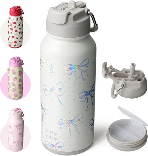 Miniatura 18 de BOTTLE BOTTLE Botella de agua deportiva de acero inoxidable de 32oz con aislamiento, botella de agua con pajita con diseño de tapa de doble uso