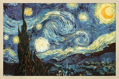 Miniatura 7 de Trends International Póster de pared The Starry Night de Vincent van Gogh, 14.725 x 22.375 pulgadas, versión enmarcada de madera de granero