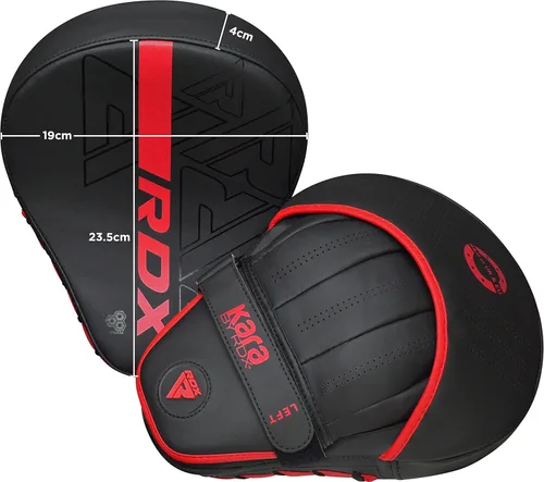Miniatura 3 de RDX Almohadillas de boxeo Curvadas Focus Mits, Maya Hide Leather Kara Hook and jab Training Pads, correa ajustable ventilada, MMA Muay Thai Rojo