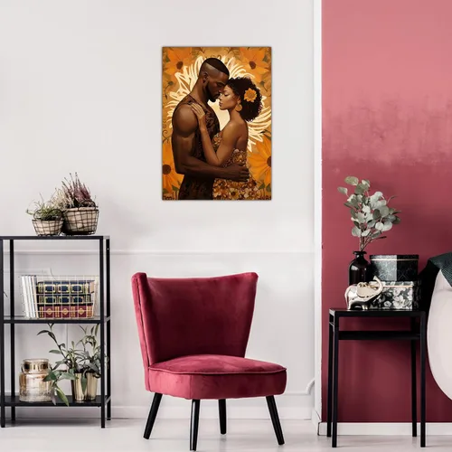 Miniatura 136 de Arte de pared afroamericano, decoración de rey y reina bailarín negro para sala de estar, arte de pareja de amor negro para dormitorio, lienzo