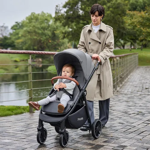 Miniatura 7 de Tinyiota Cochecito para bebés, cochecitos para niños pequeños con toldo grande UPF 50+, cochecito de bebé de lujo con mango de cuero y asiento Gris