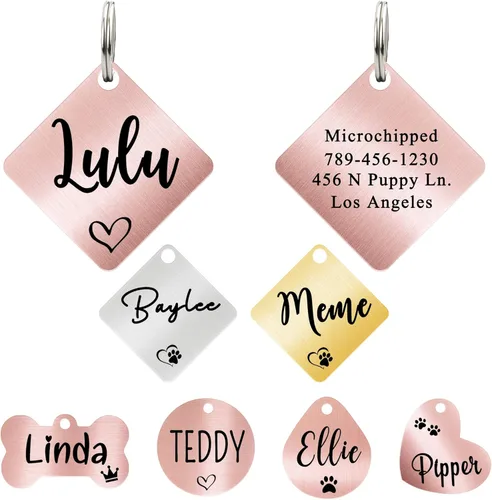 Miniatura 22 de Ultra Joys - Etiqueta personalizada de identificación para mascotas para perros, etiqueta de identificación de hueso de acero inoxidable cepillado