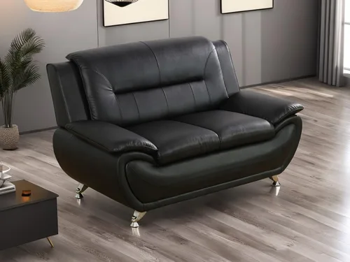 Miniatura 19 de Juego de sofá de cuero (3 piezas, cuero negro B), muebles de sala de estar para apartamento, material de estilo minimalista, fácil montaje B-cuero