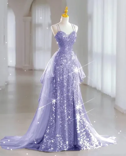 Miniatura 6 de Vestidos de novia de lentejuelas 2024, vestido largo de baile para mujer, vestido de graduación de tul brillante, vestido de fiesta con abertura