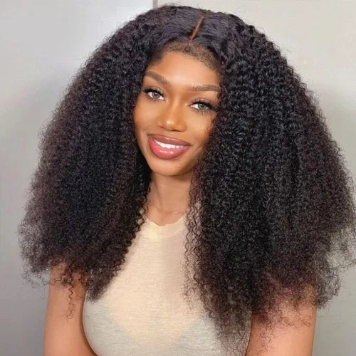 Miniatura 16 de Peluca negra Kinkycurly con borde 4C, cabello humano 4x4 HD encaje afro rizado cierre peluca para mujeres negras encaje precortado sin pegamento