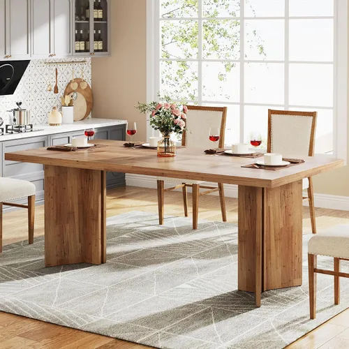 Miniatura 13 de Tribesigns Mesa de comedor de 63 pulgadas para 4-6, mesa de cocina estilo granja con gran superficie, mesa rectangular para cenas y comidas