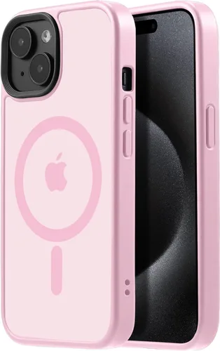 Miniatura 36 de Tigowos - Funda magnética para iPhone 15, resistente a las caídas, sensación de piel mate, a prueba de golpes, delgada, negro mate