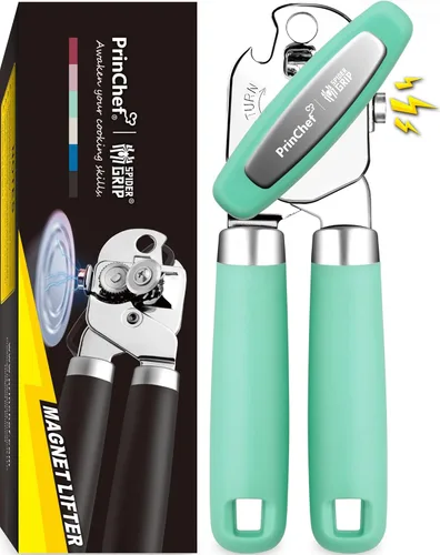 Miniatura 10 de PrinChef Abrelatas manual, abridor de botellas de lata con imán, sin problemas, elevación de la tapa, abrelatas de mano borde liso con hoja afilada