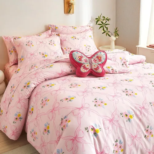 Miniatura 8 de HollyHOME Juego de edredón de microfibra suave de unicornio y arco iris para adolescentes y niñas, juego de cama de 7 piezas en una bolsa