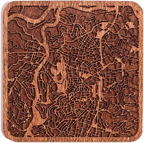 Miniatura 114 de Posavasos Amsterdam Map by O3 Design Studio, 1 pieza, posavasos de madera Sapele con mapa de la ciudad, hecho a mano, varias ciudades opcionales