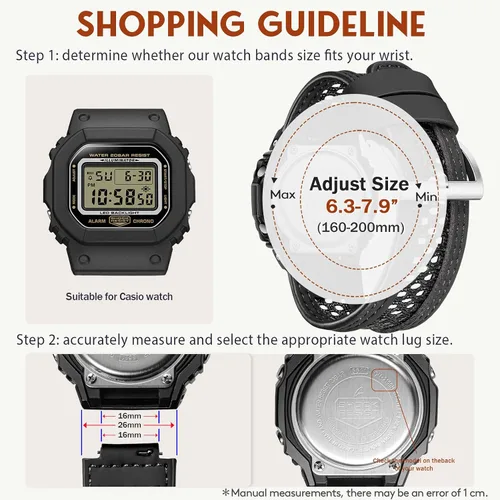Miniatura 7 de Correa de reloj de repuesto de 0.630 in para Casio GA-100/100C/110/120/135/140/150/200/201/300/310/400/700/710/710/735/800/2100/2110, diseño