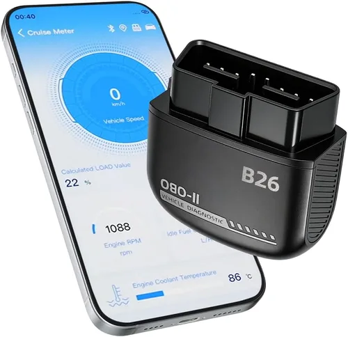 Escáner B26 Bluetooth OBD2 para iOS y Android - Lector de código de motor sin suscripción, herramienta de diagnóstico del motor mejorada 2026, luz