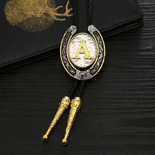 Miniatura 4 de Corbata Bolo para hombre, letra inicial dorada ABCDMJR a Z Western Cowboy para mujer